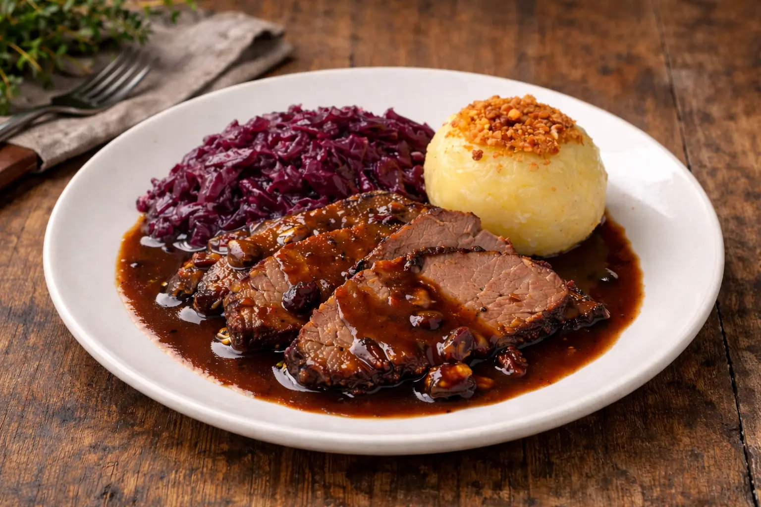 Kochenevent Winter Fraenkischer Sauerbraten Hausgemachtes Rotkraut Kartoffelkloss