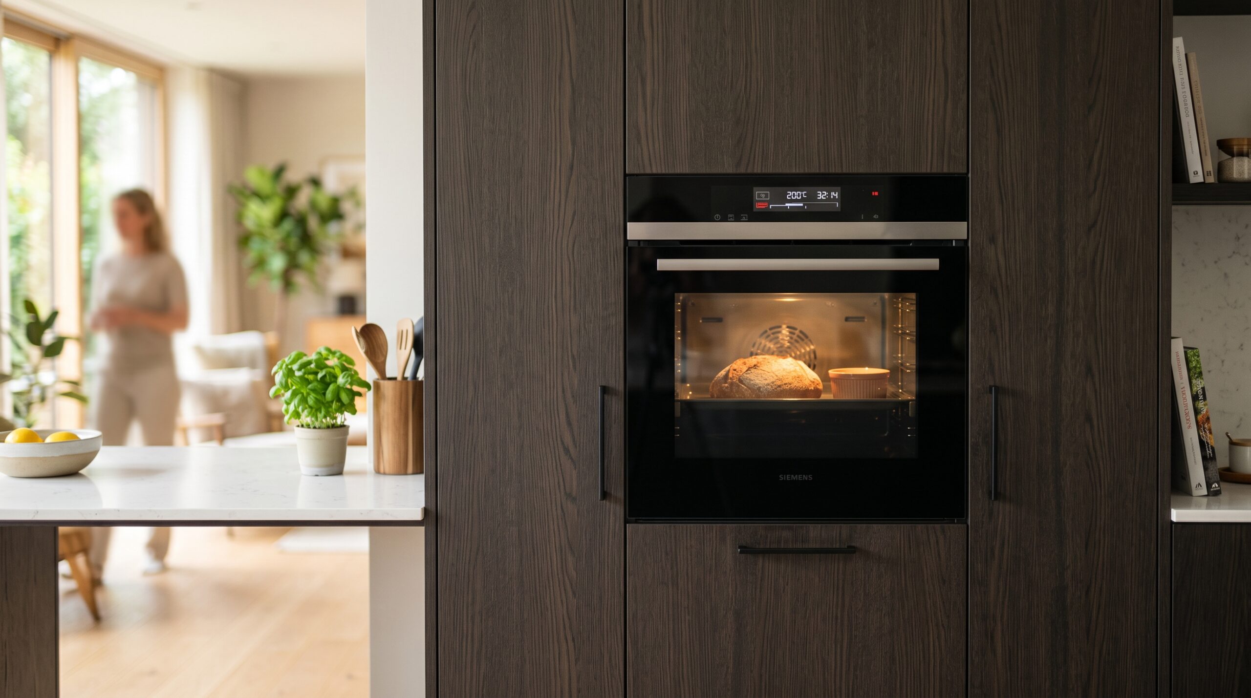 Sicher integrierter Backofen auf Augenhöhe in einem modernen Hochschrank